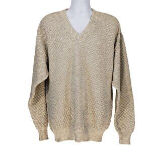 VTG Peconic Bay Traders V-Neck Pullover Sweater Oatmeal Preppy Academia Mens L